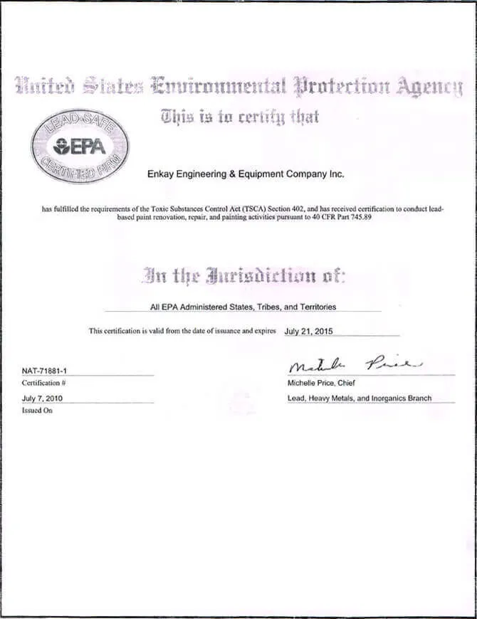 United States Environment Protection Agency Certified